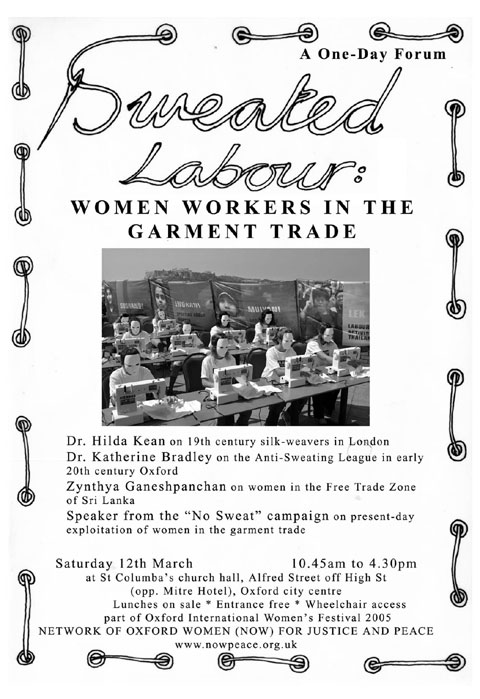 Poster for NOW's one-day forum on sweated labour, 12 March 2005